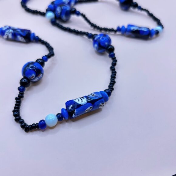 Vintage Millefiori Glass Bead Necklace – Figural Faces, Possibly Murano or India - Picture 8 of 9